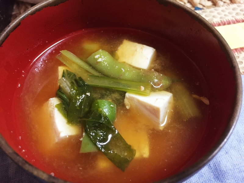 豆腐&インゲン&小松菜の味噌汁