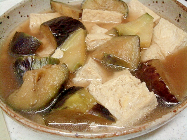 凍らせた豆腐と揚げ茄子の煮びたし