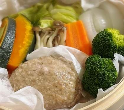 山東菜エリンギもやしハンバーグ蒸し煮
