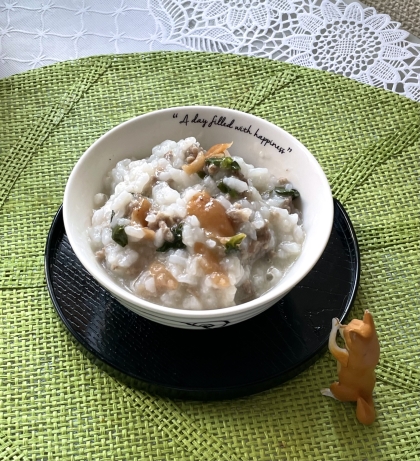 まな板なし５分！？鶏ひき肉＆大葉❤梅がゆ♪