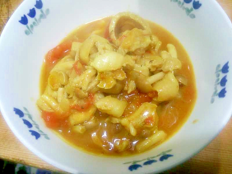 鶏皮トマトしめじの炒め煮/カレー味