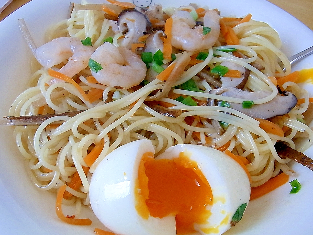 海老と椎茸のパスタ