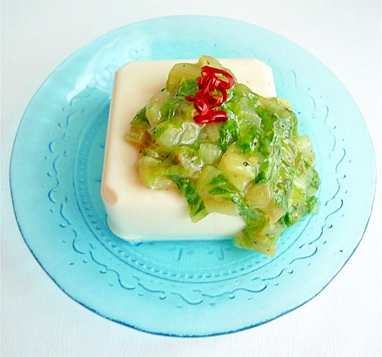 ロメインレタスの中華風あんかけ豆腐