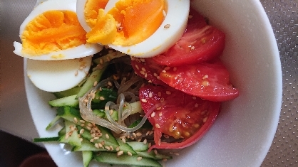 具材は冷蔵庫の残り物で作りました。暑い日でもサッパリと食べられました！