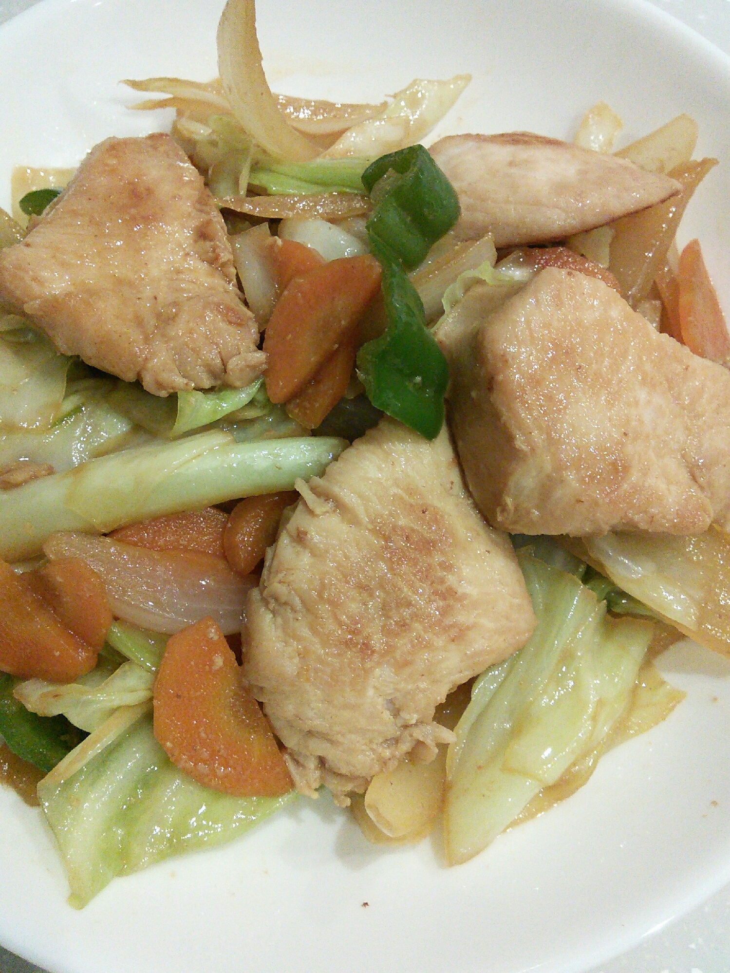 鶏むね肉と野菜のマヨ味噌炒め