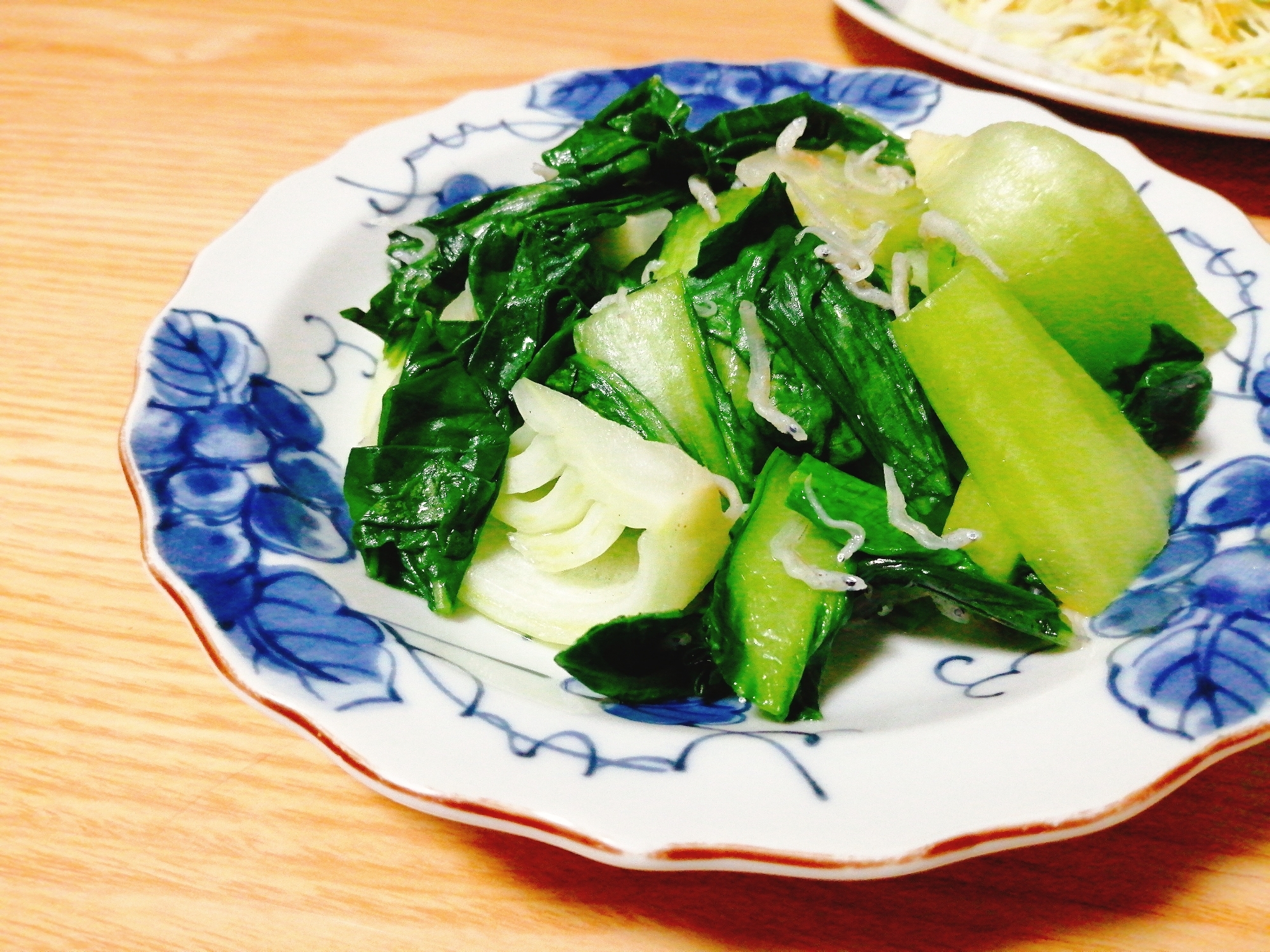 チンゲン菜とちりめんじゃこの炒め物
