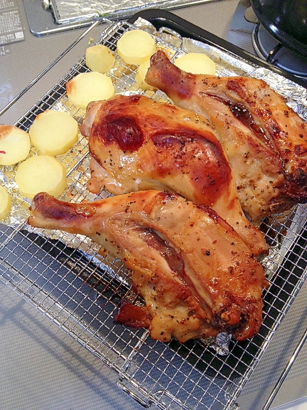 コンベクションオーブンで骨付き鶏の照り焼き