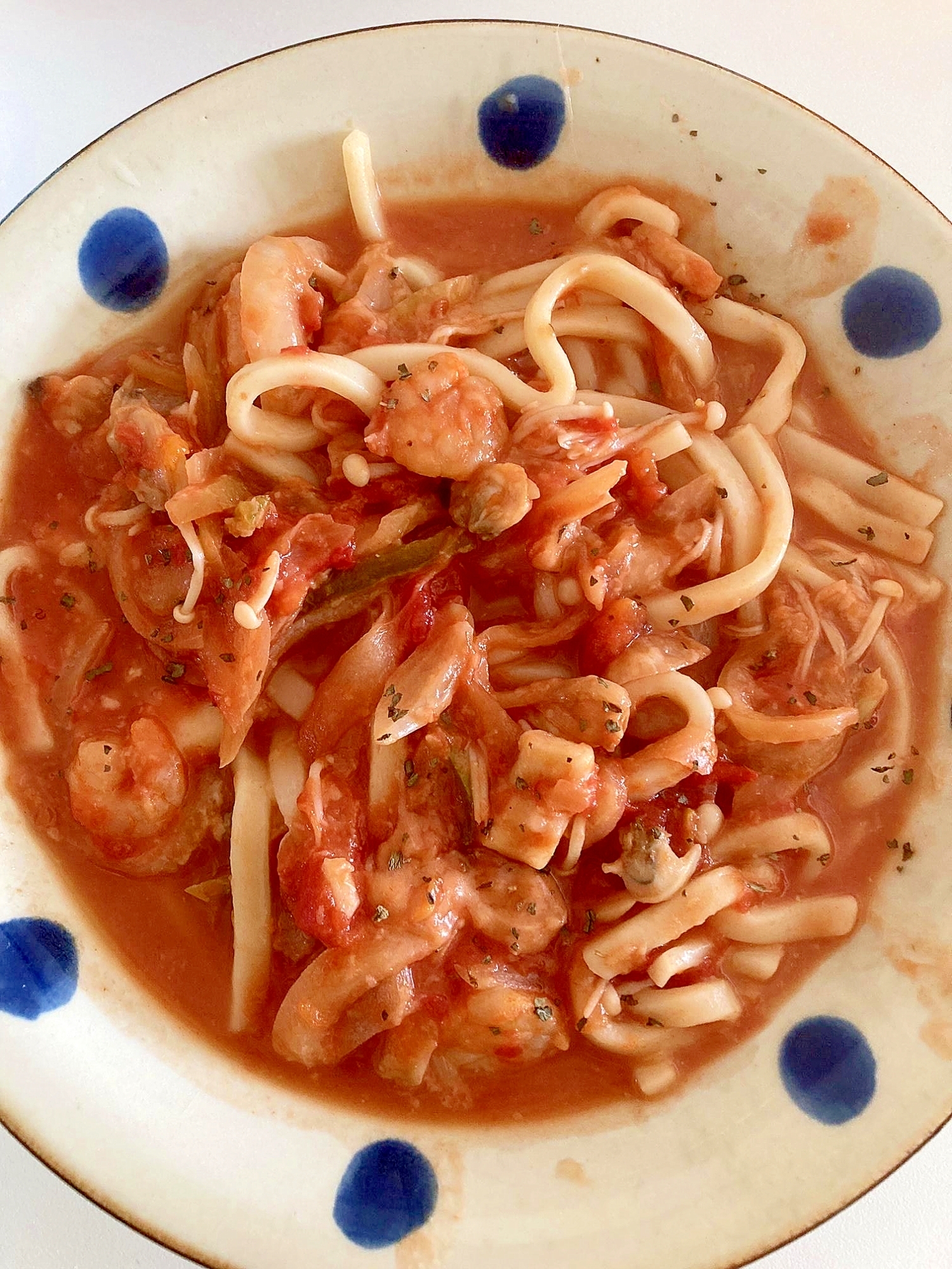 うどんでイタリアン風！海鮮トマトチーズうどん