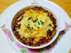 ハフハフ♪鶏皮としめじの焼きカレー