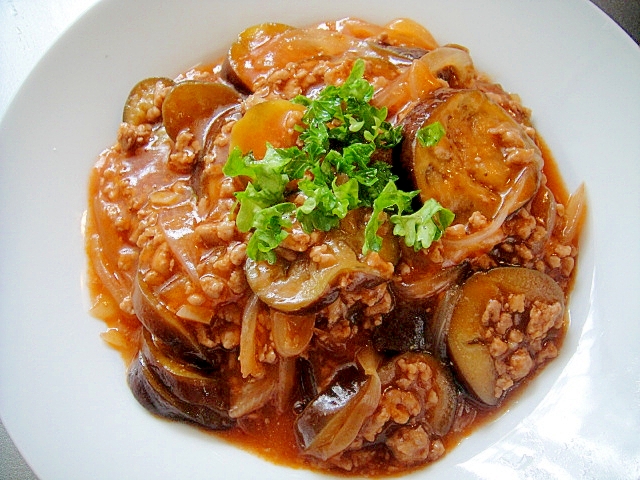 茄子とひき肉のケチャップ煮