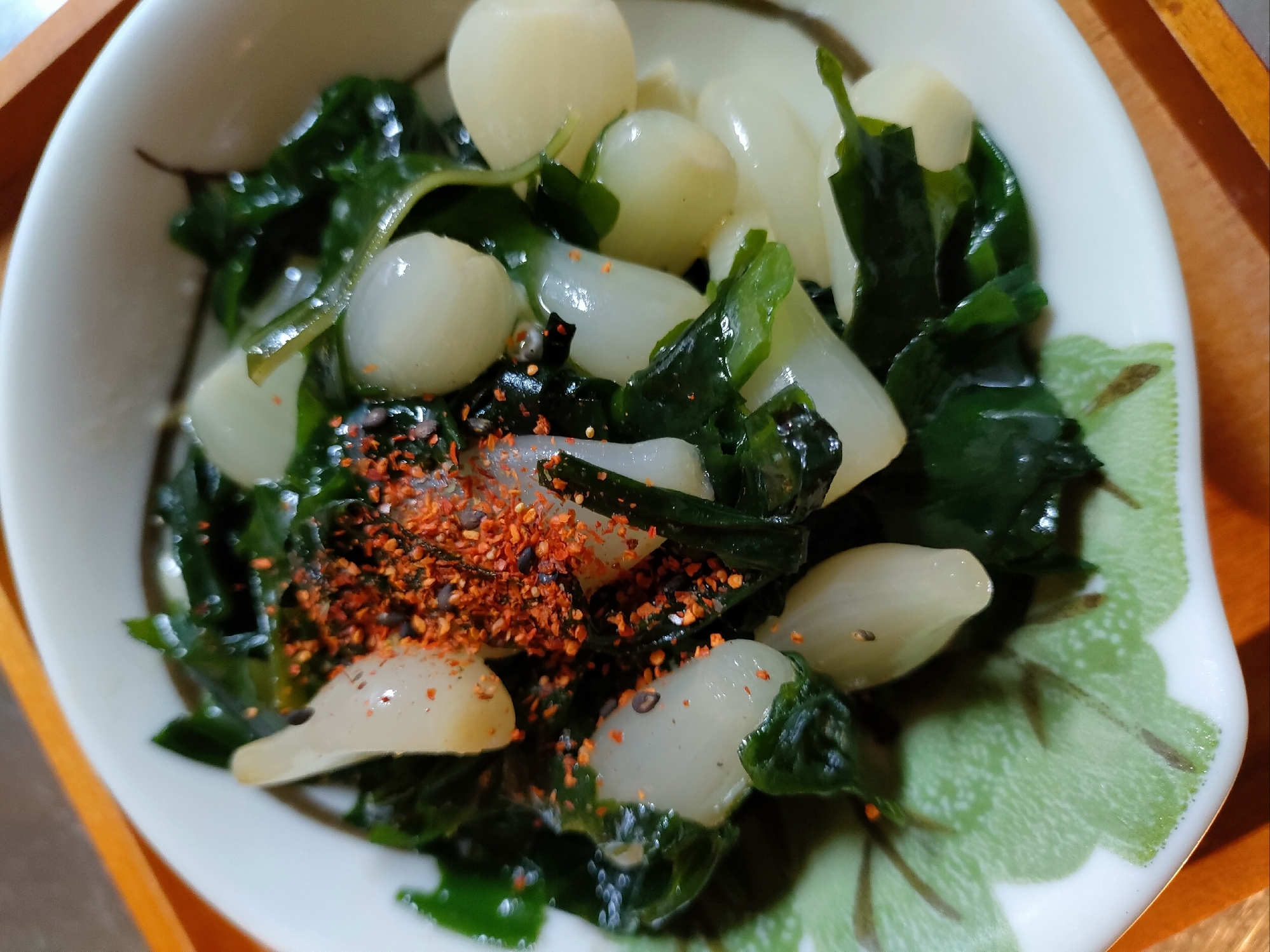 即席一品!わかめとらっきょうの卵黄和え♪
