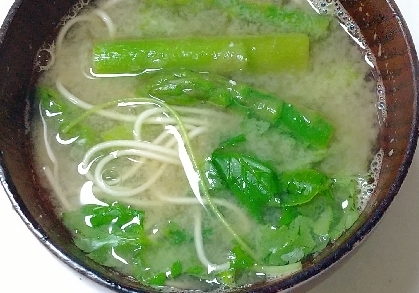 素麺とアスパラの味噌汁