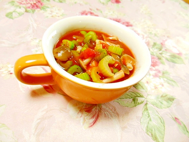 デミグラトマト缶ｄｅ❤セロリと茸の生姜スープ❤