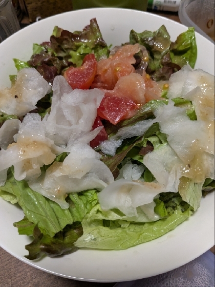 最近、レタスが値段がさがってきたので、グリーンサラダ、助かります。サラダ好きなので生野菜たくさんとれて美味しいです。