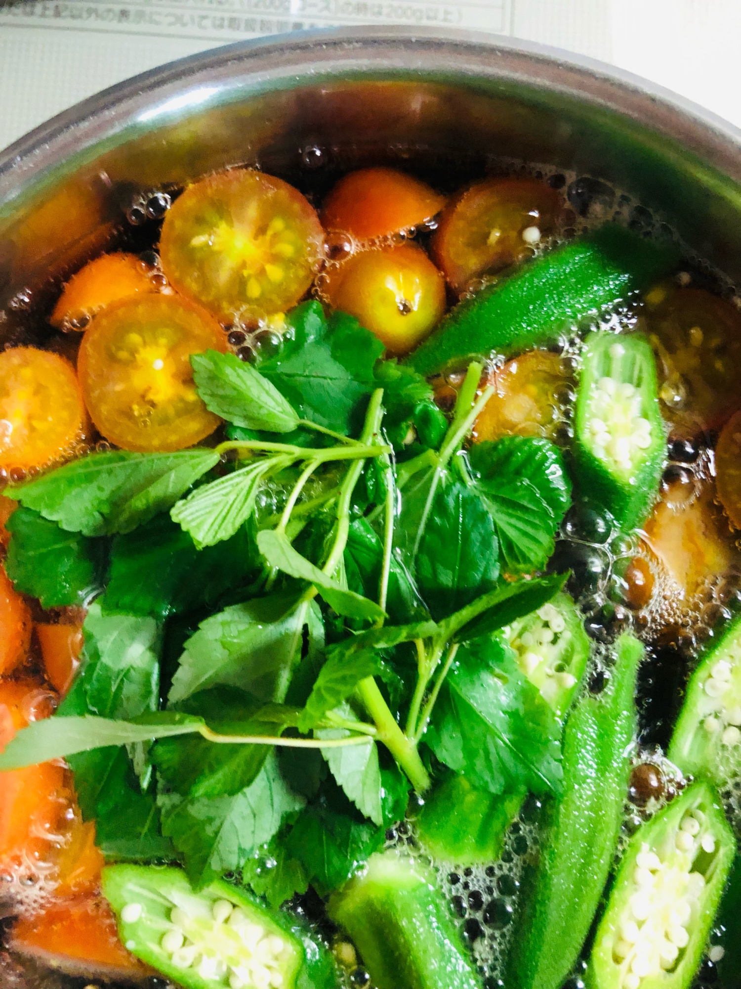 オクラ　トマト　モロヘイヤの夏野菜スープ
