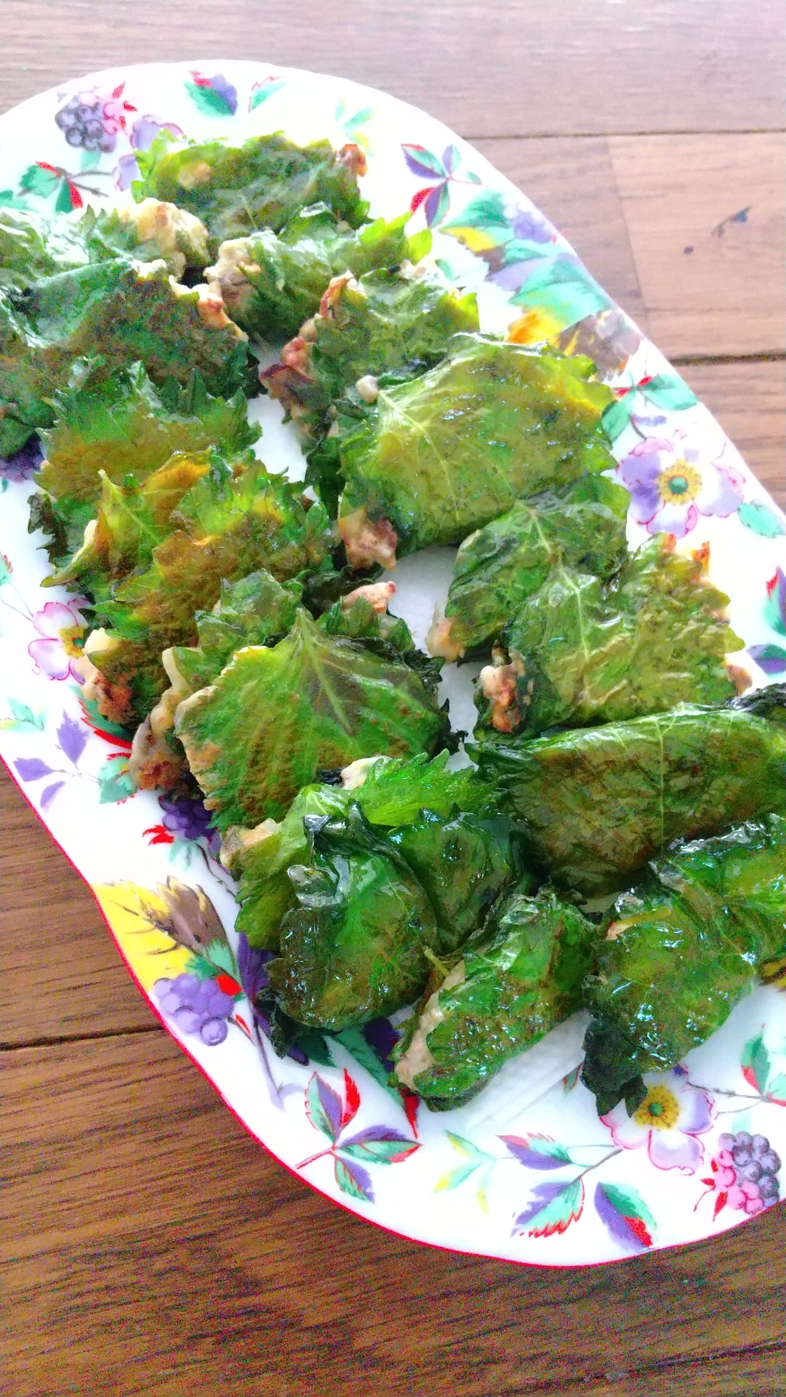 おつまみ♪豚ひき肉と野菜の大葉焼き