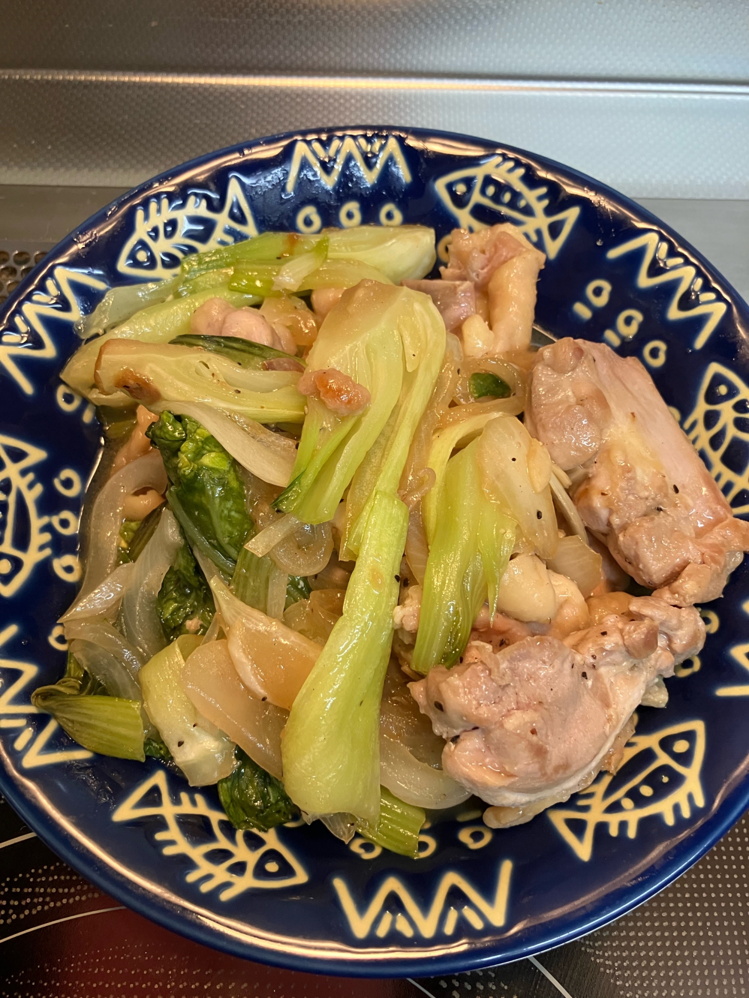 鶏肉とチンゲン菜の姜葱醬炒め^_^