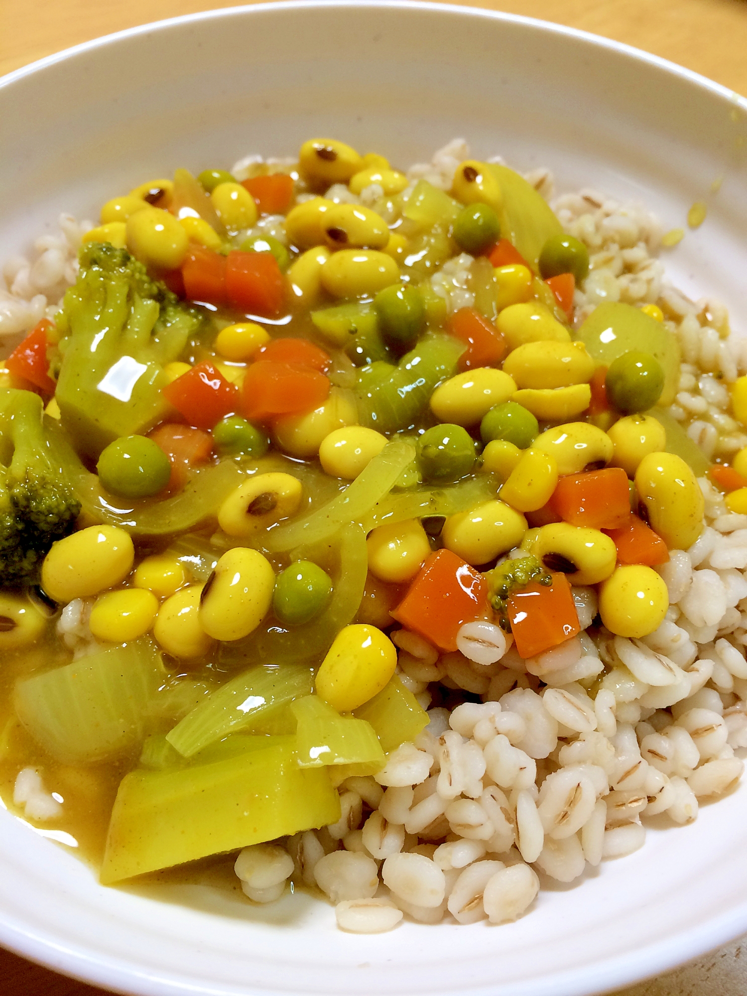 大豆と押し麦のカレーライス