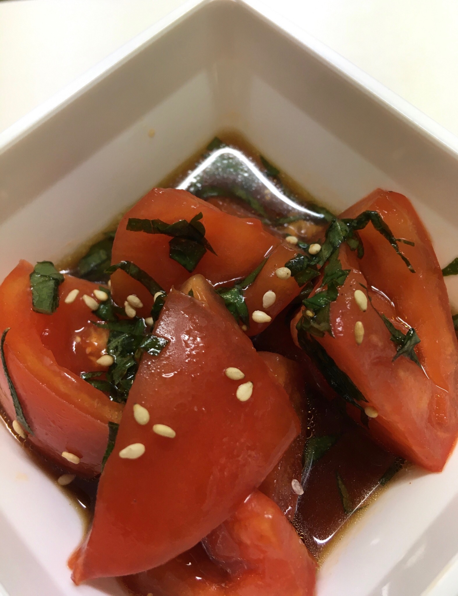 めんつゆ　トマト　シソ　簡単　切って漬けるだけ