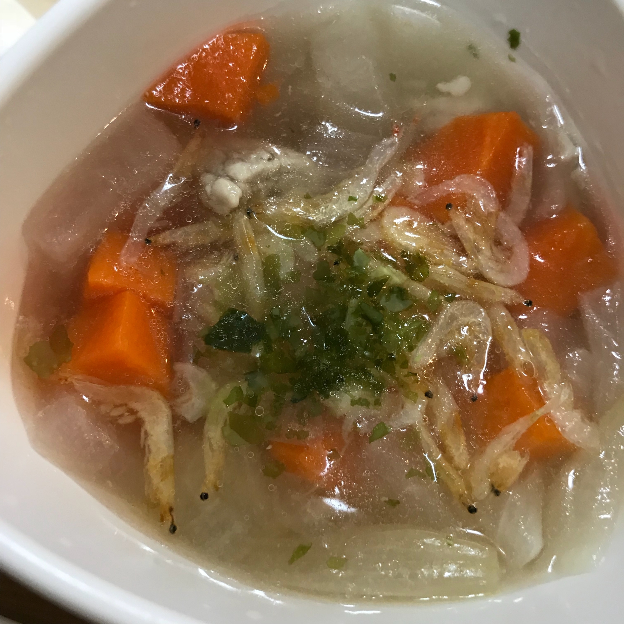 豚肉と野菜煮桜エビかけ