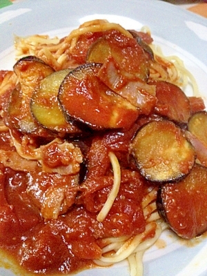 にんにくチューブでなすとトマトのスタミナ↑↑パスタ