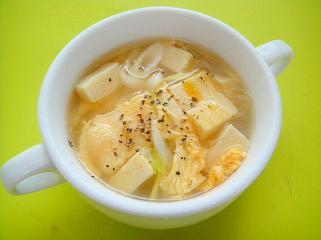 高野豆腐とネギの卵スープ