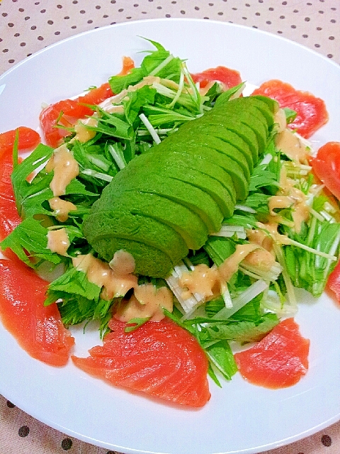 スモークサーモンとアボカドの水菜サラダ レシピ 作り方 By ラズベリっち 楽天レシピ