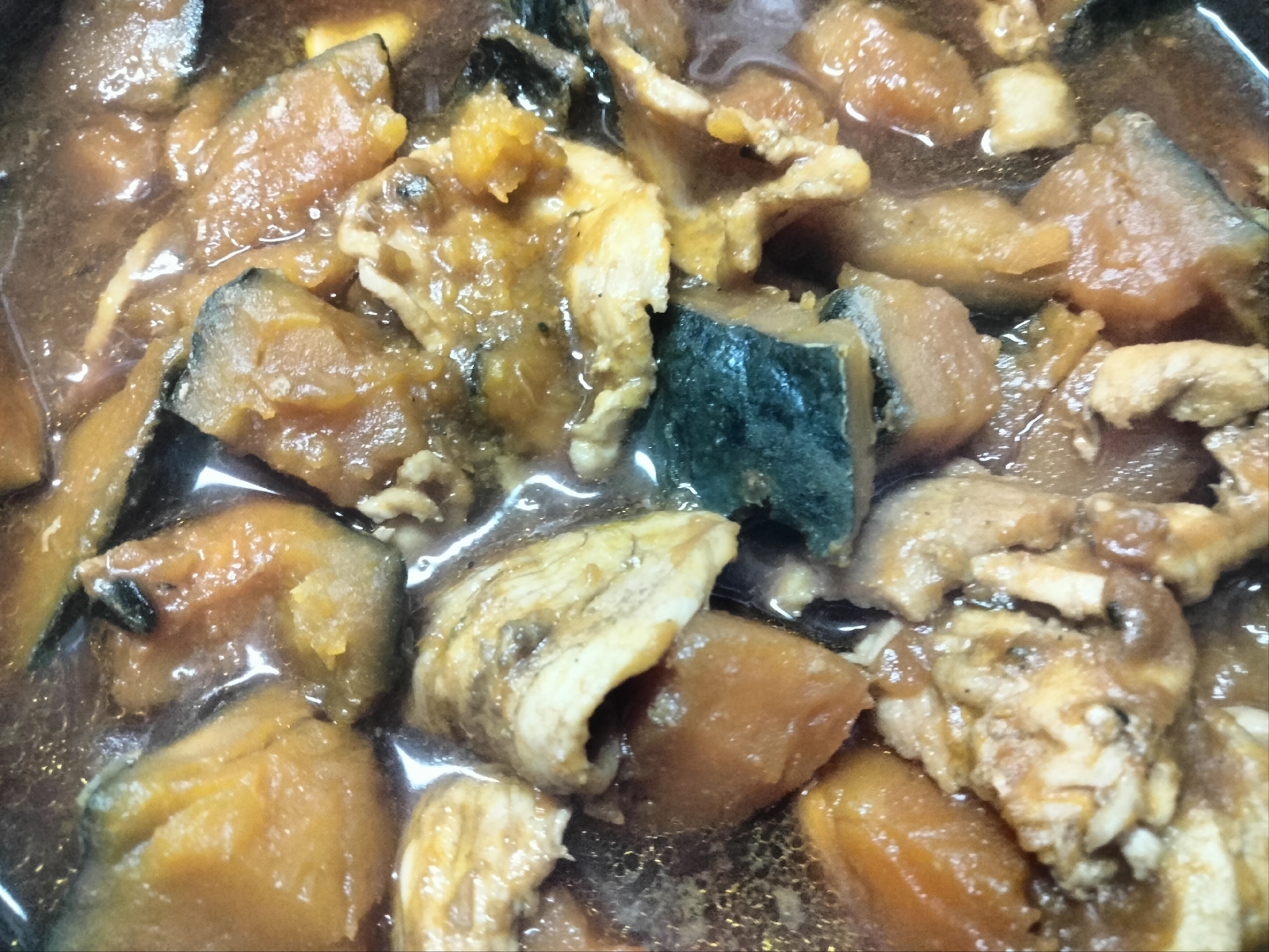 鶏薄切り肉とかぼちゃの煮物