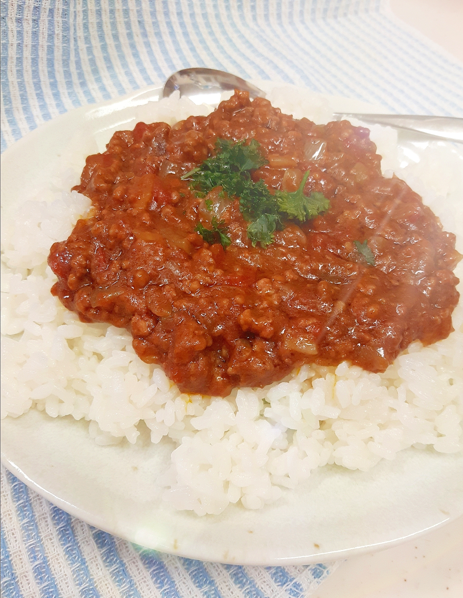 電子レンジで！トマト缶と合挽肉の無水キーマカレー♪