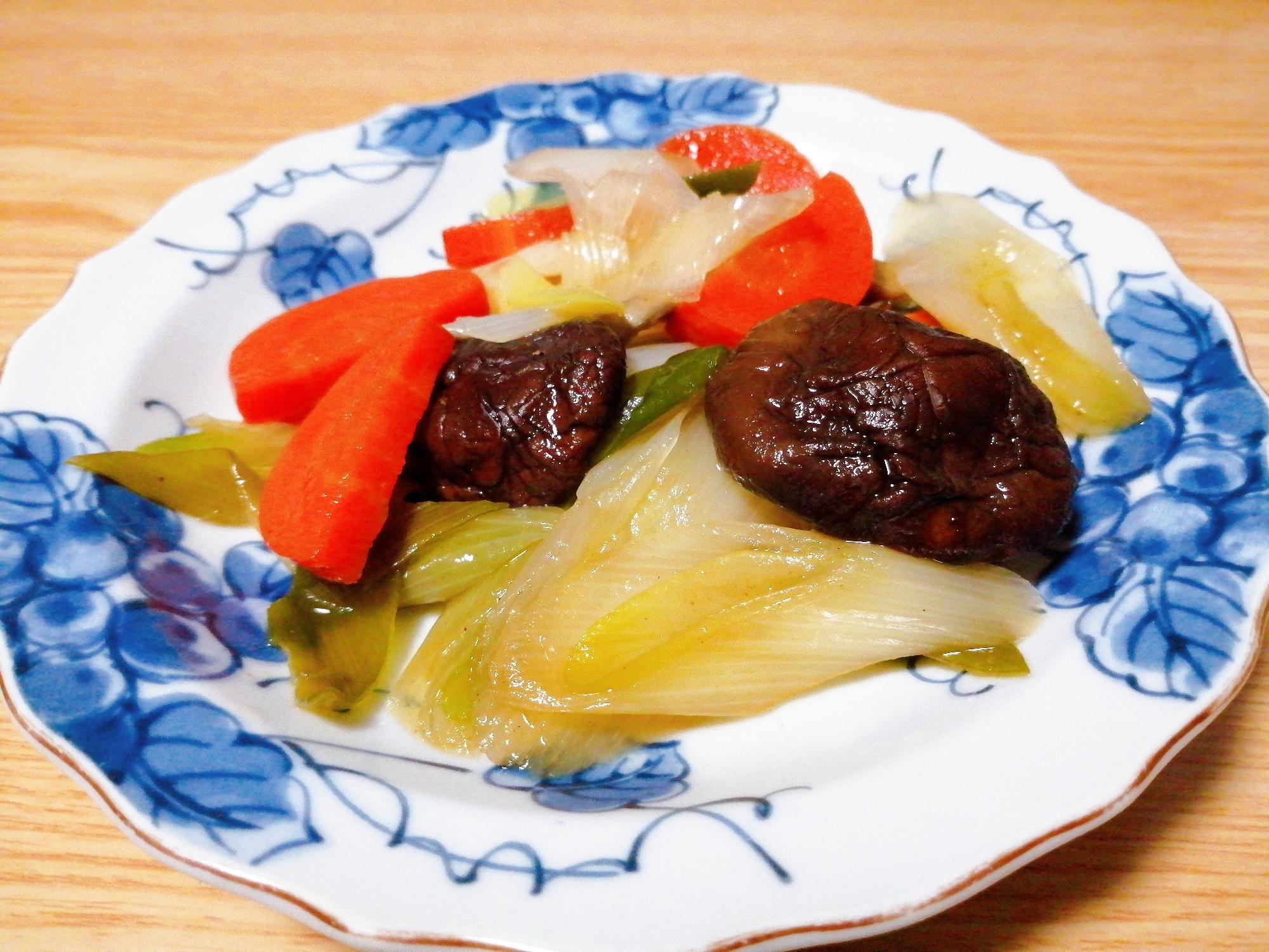 レンジで☆ねぎと人参と椎茸の煮物