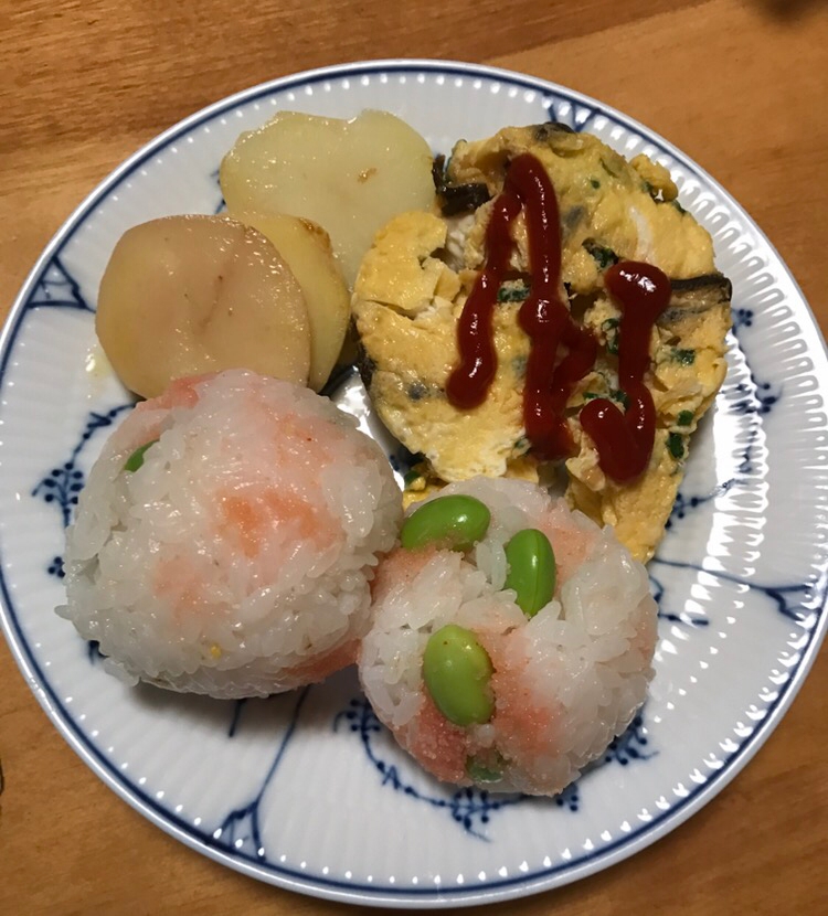 たらこ枝豆おむすびの朝ごはんプレート