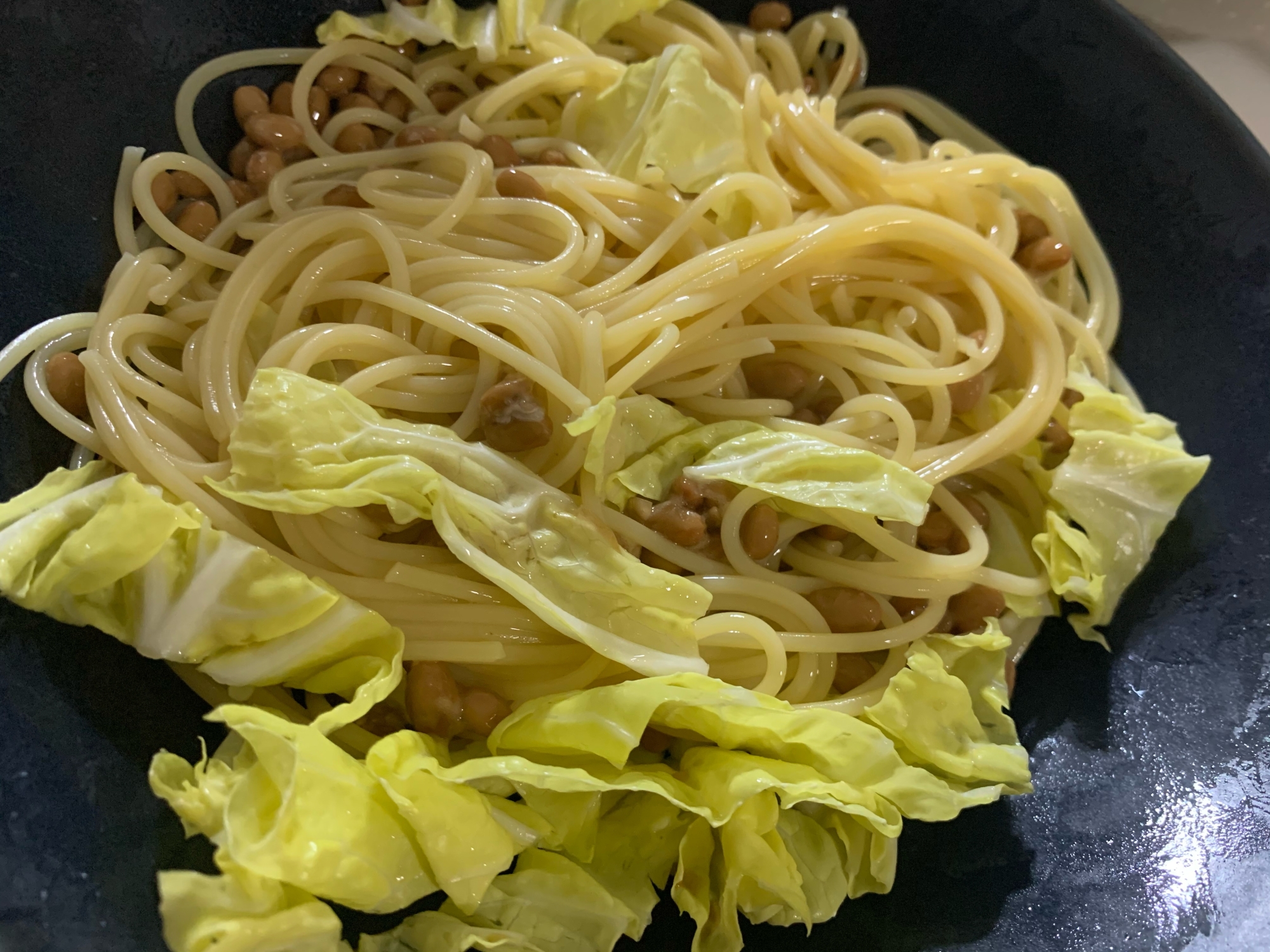 火を使わない★春キャベツと納豆のパスタ★