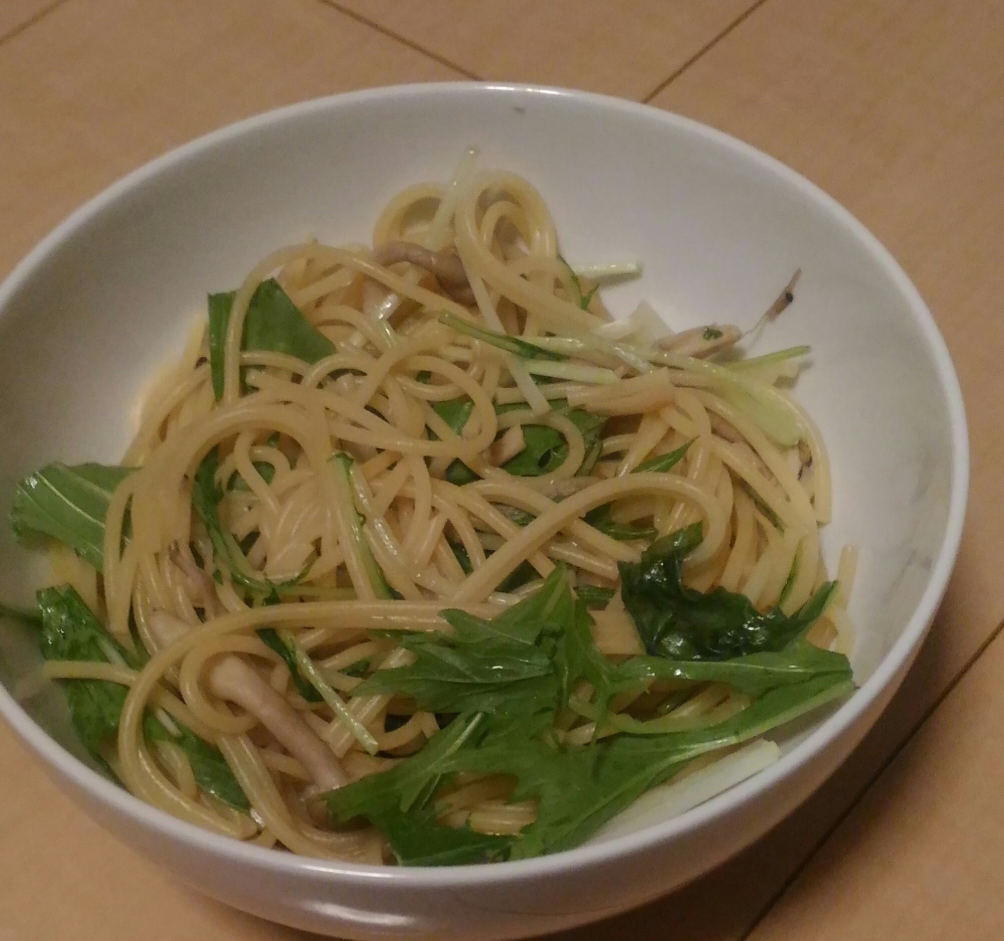 水菜ときのこのバター醤油パスタ