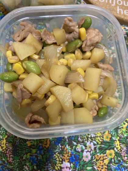 枝豆と豚肉の香ばしポテト炒め