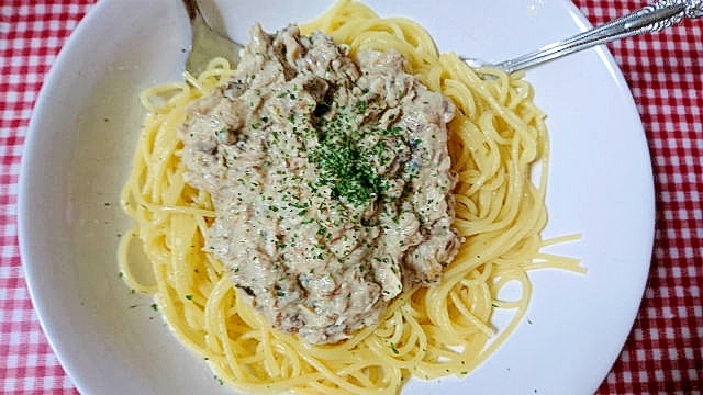 鯖缶の豆乳クリームパスタ！