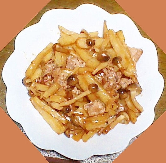 長芋としめじと豚バラ肉の甘辛炒め