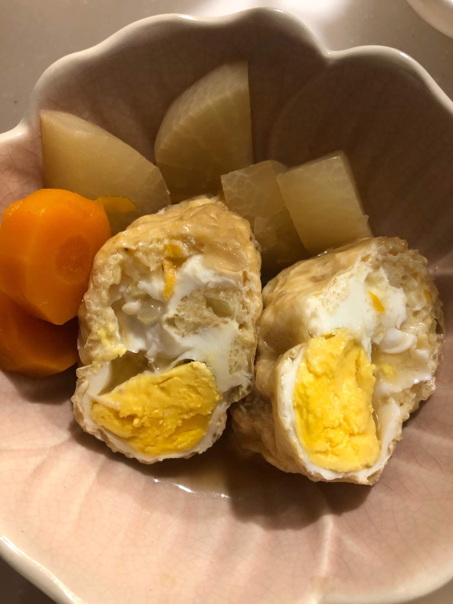 鶏団子と卵の巾着煮