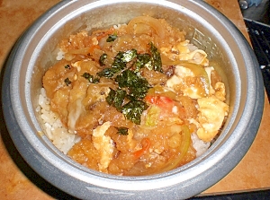 残った天ぷらで簡単天とじ丼