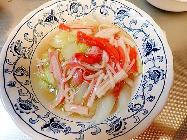 蒸し白菜でカニカマあんかけの節約レシピ