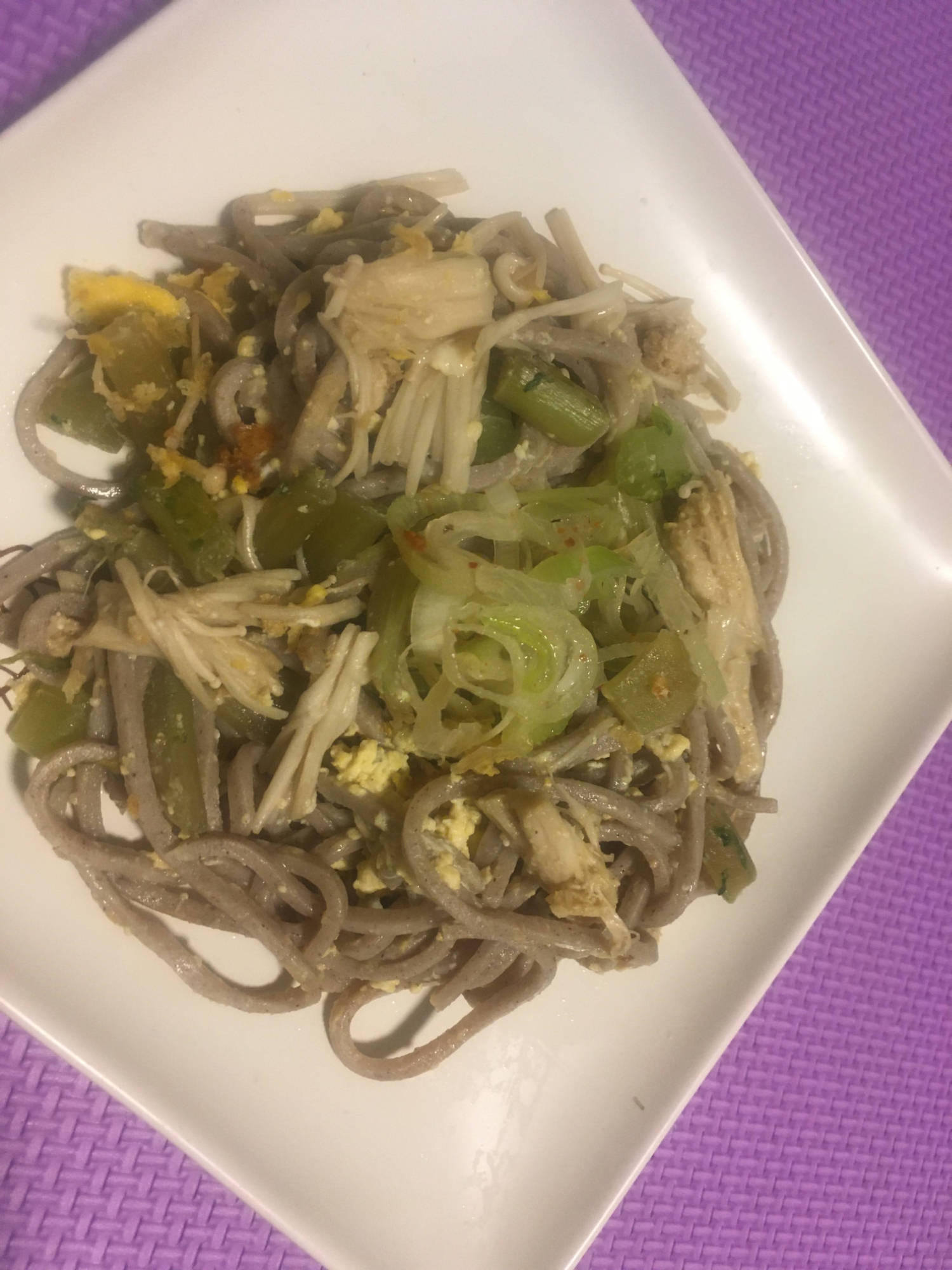 大根の葉、えのき、たまご焼き蕎麦