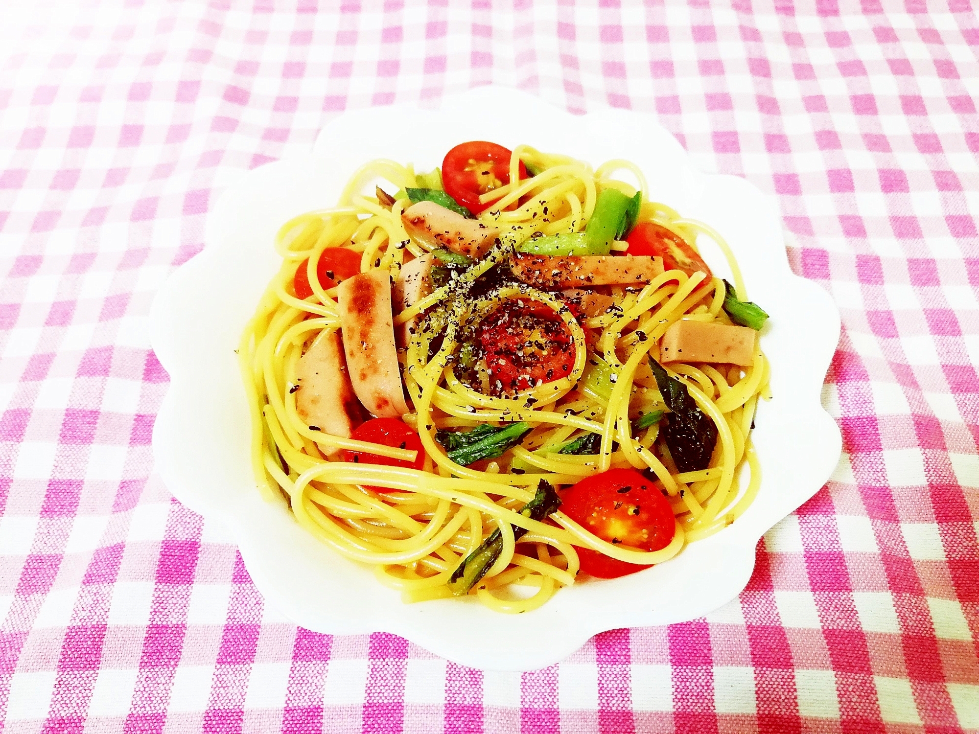 冷やし中華風♪トマトと小松菜の和風パスタ