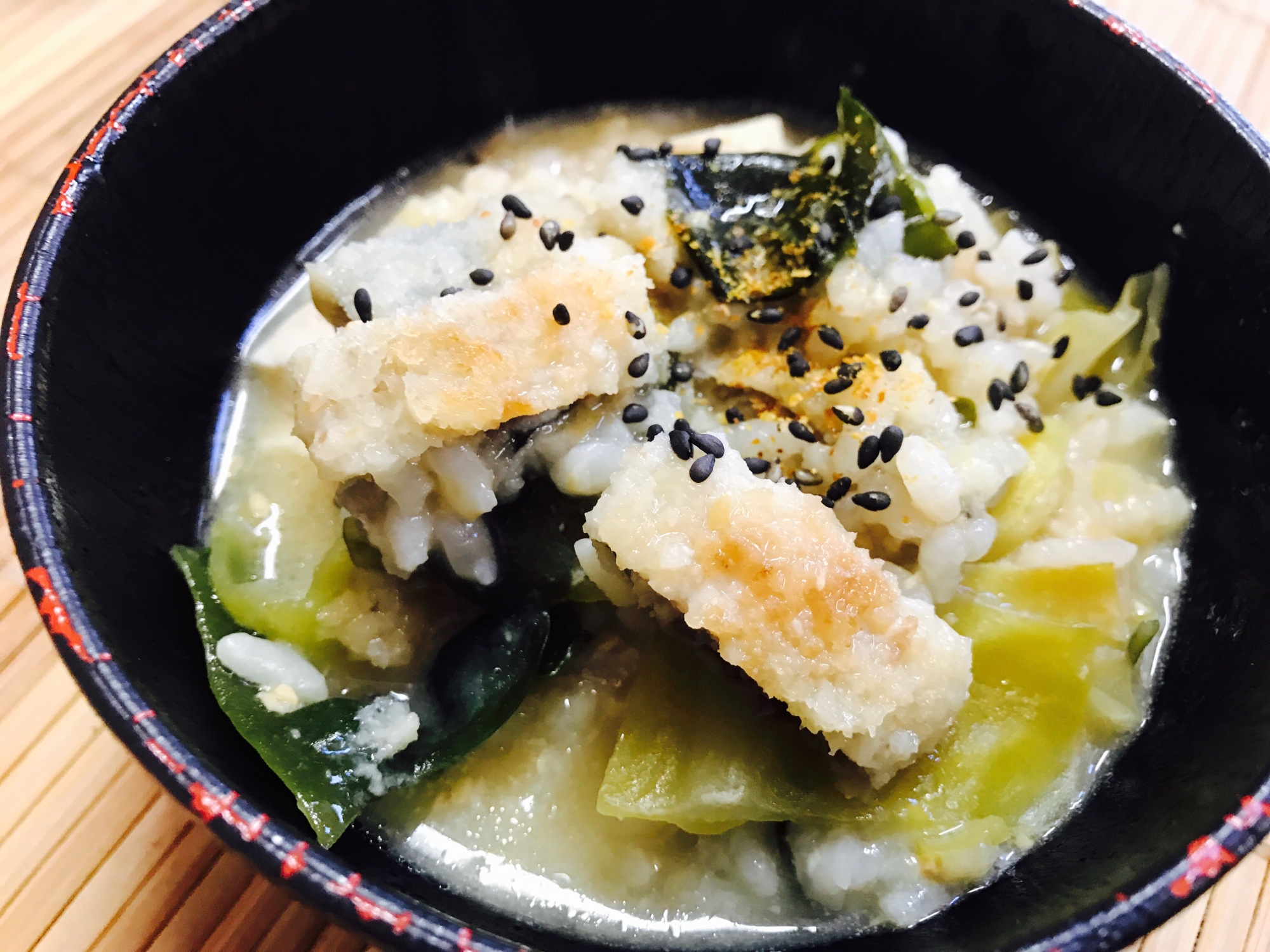 リメイク！サンマパン粉焼きとわかめの味噌汁雑炊