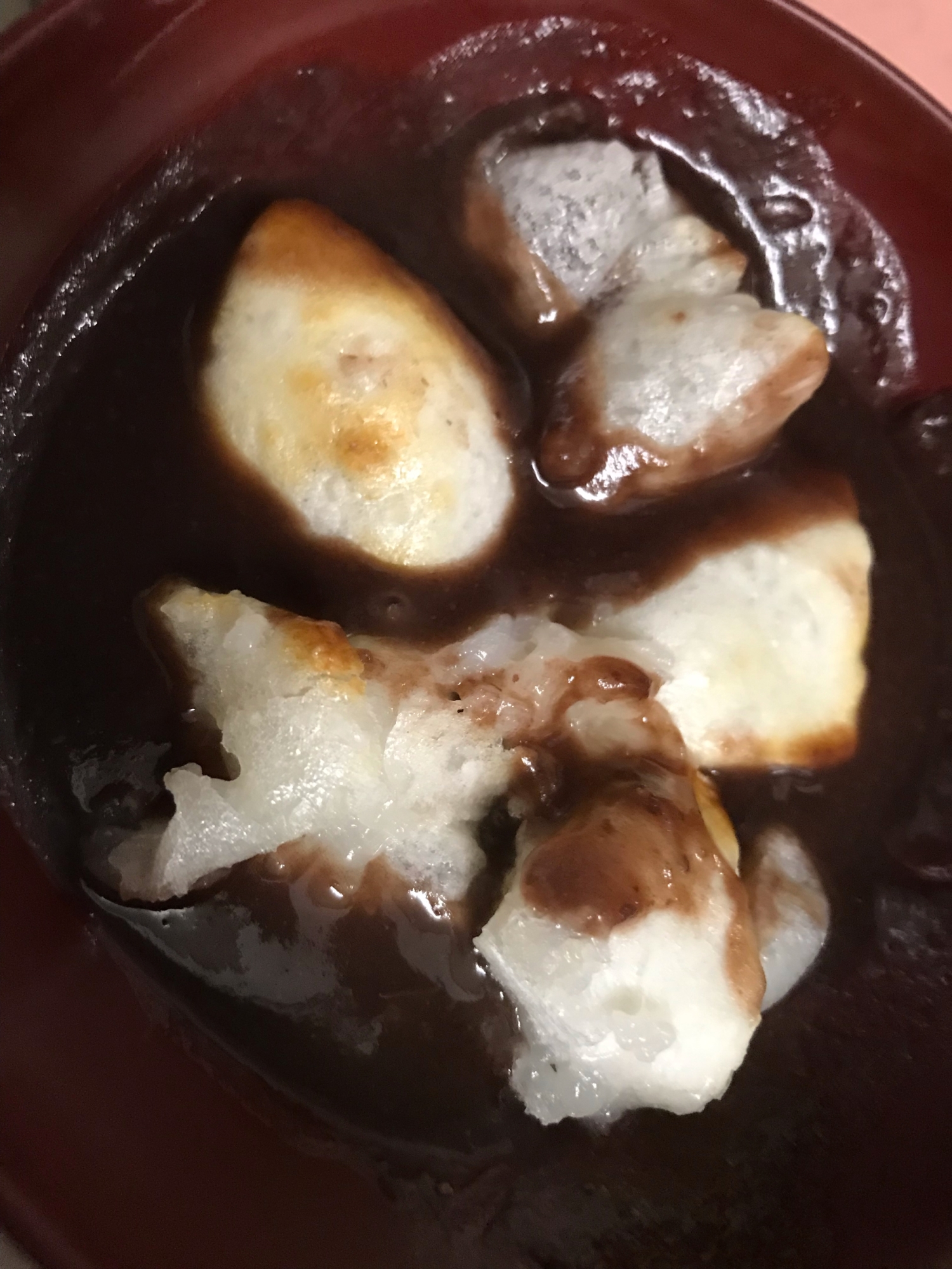 こしあんで焼きもちおしるこ