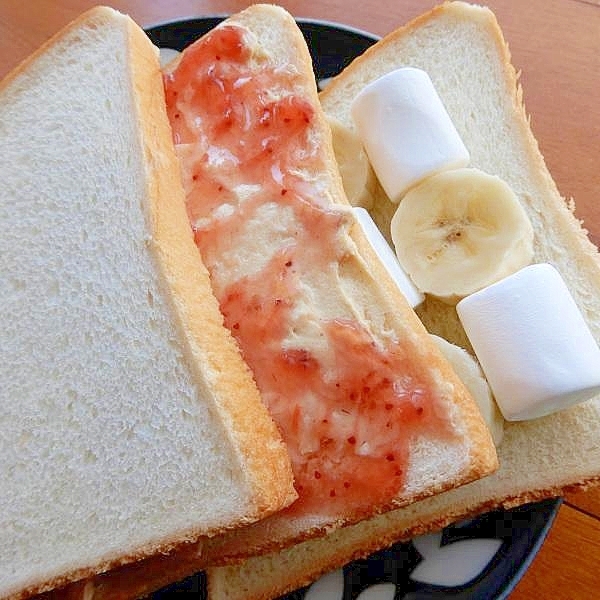 手早く❤薄いパンでダブルサンドイッチ♪（バナナ他）