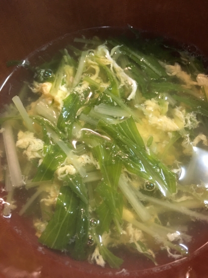 初めて水菜でスープを作りました！豆腐が無かったので水菜と卵だけで…^ ^ 美味しかったです！
