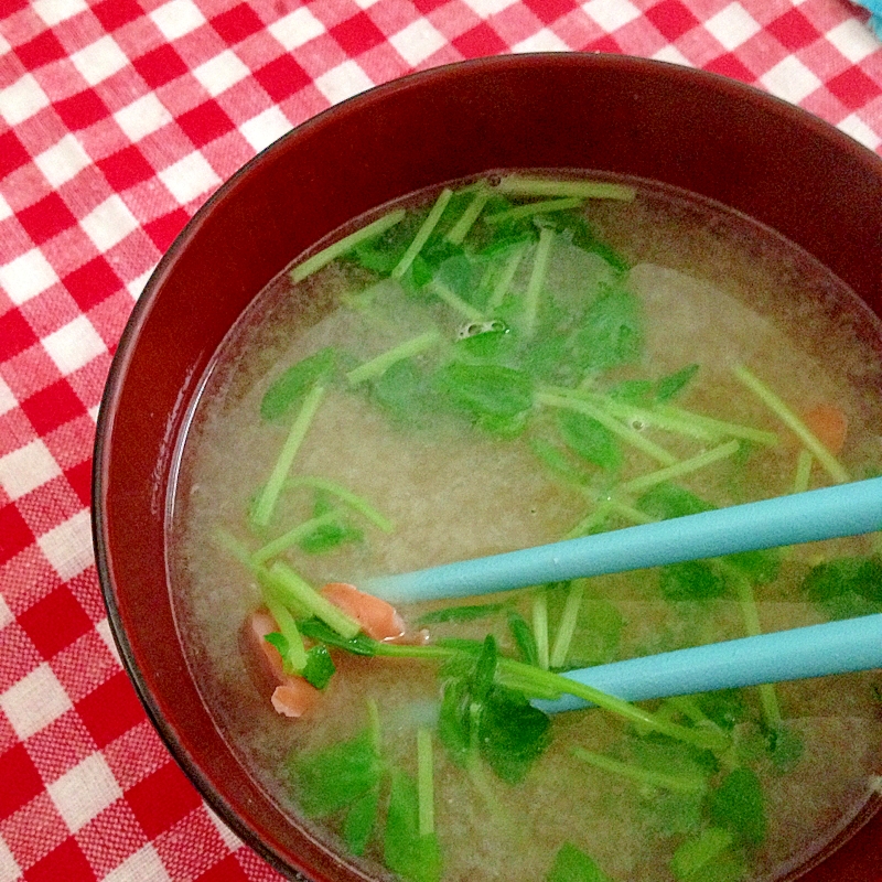 簡単！ウインナーと豆苗のお味噌汁☆