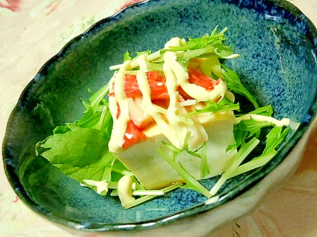 ❤塩豆腐で作ろ❤カニかまと水菜のマヨポン冷や奴❤