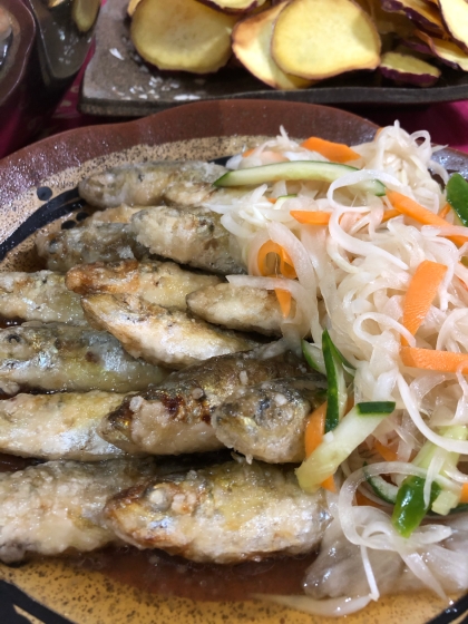 豆アジ釣ってきました！南蛮漬け美味しかったです！お野菜も大量に作り置きしましたよ。レシピありがとうございました(*≧∀≦*)