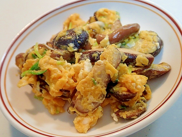 生椎茸と豆苗と塩昆布の卵炒め