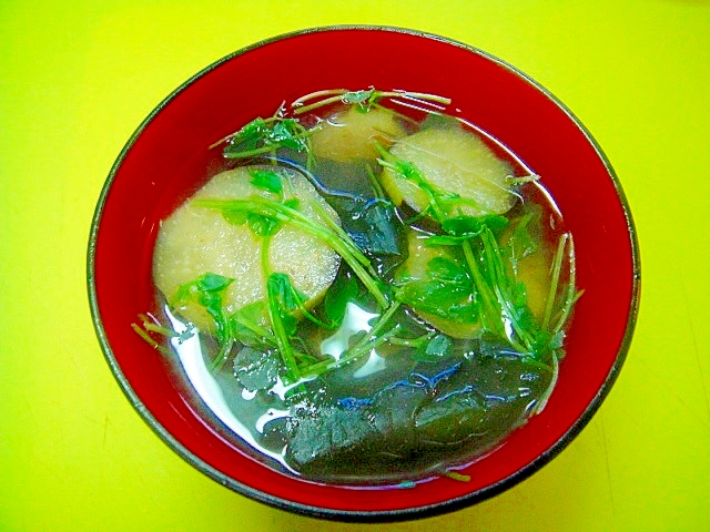 茄子とわかめ豆苗の醤油汁